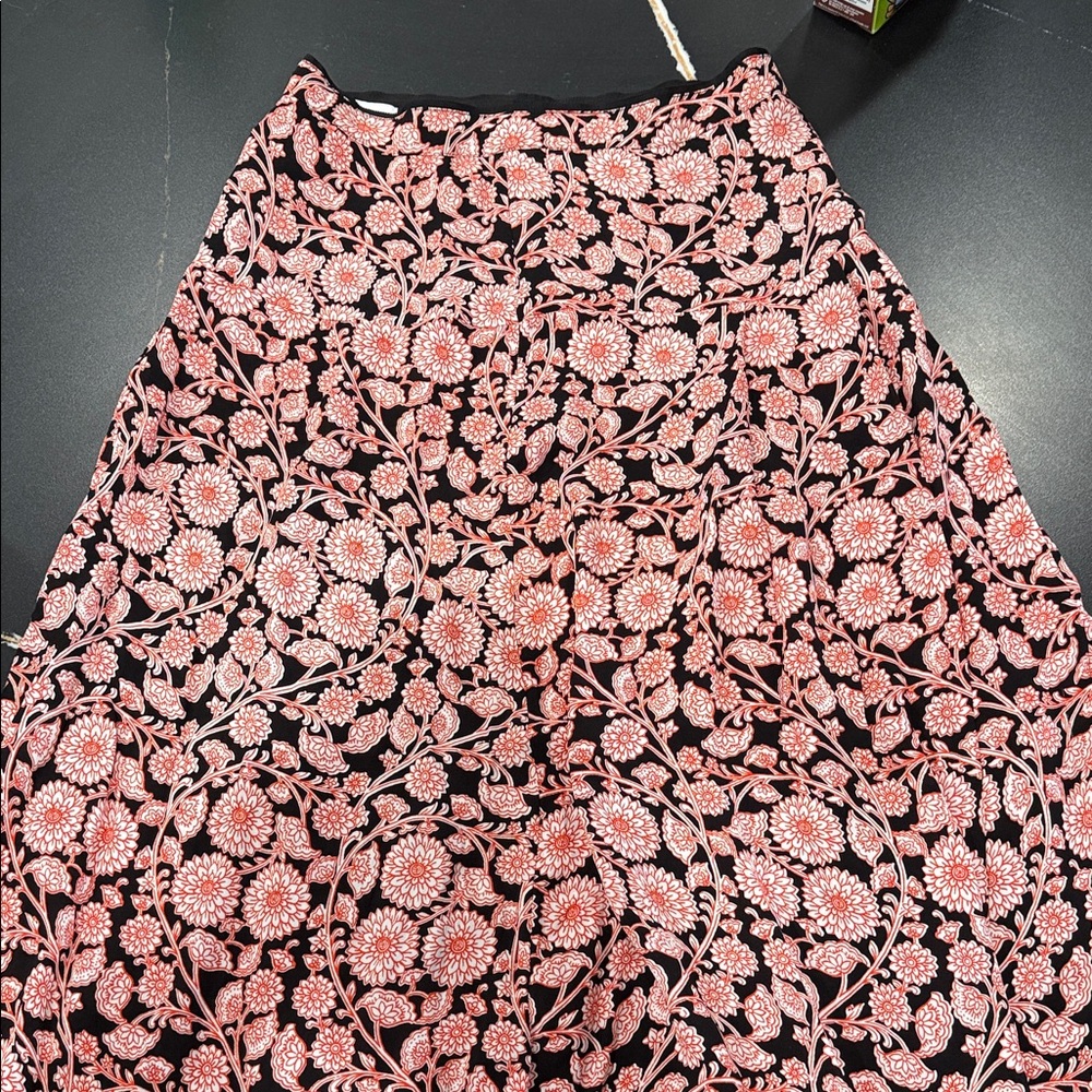 Reiss Black and Pink Floral A-Line Skirt